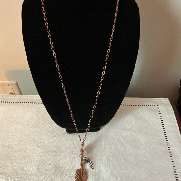 Feather Pendant Necklace in Copper Tone - Picture 1 of 2